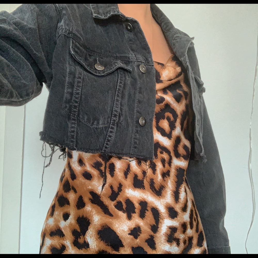 Cropped black denim jacket